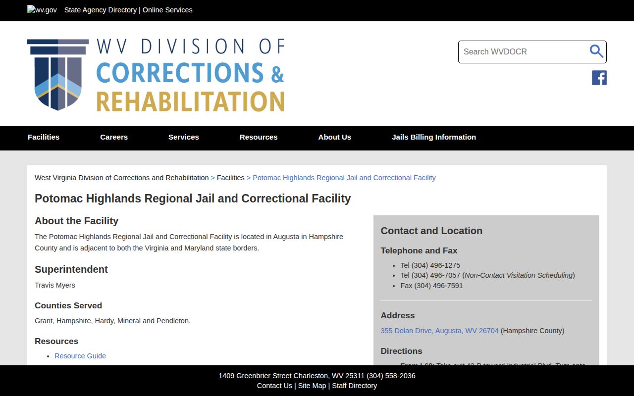 Grant County Potomac Highlands Regional Jail custody record source