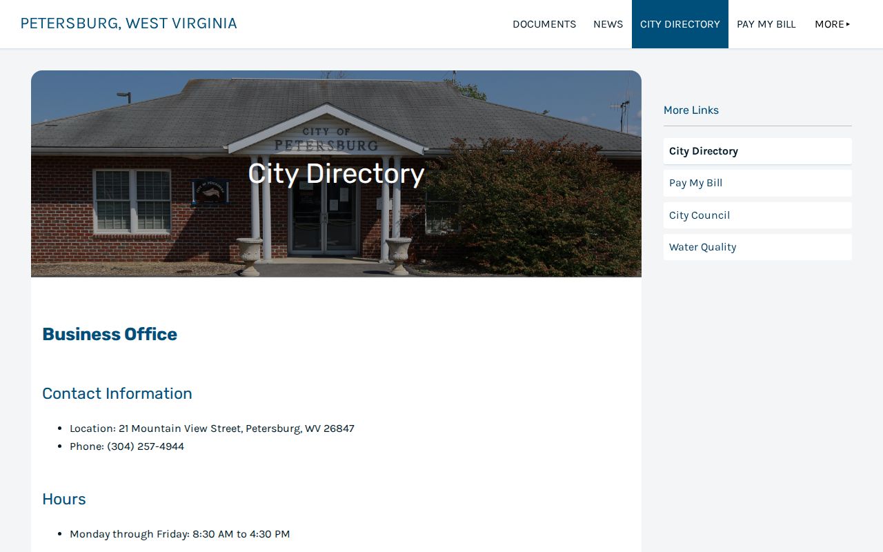 Petersburg, Grant County municipal directory for arrest-record routing